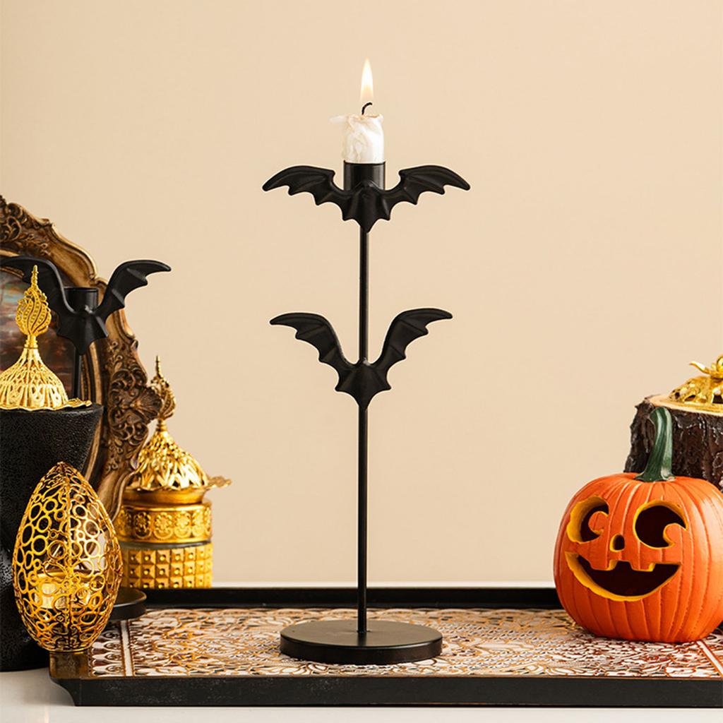 Gothic Bat Shape Candelabra Halloween Decoration Iron Taper Candleholder Easy Setups Festives Table Centerpieces Decors