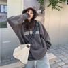 Women Long Sleeve Hooded V Neck Loose Pullovers Female Tops Solid Color Sweatshirts