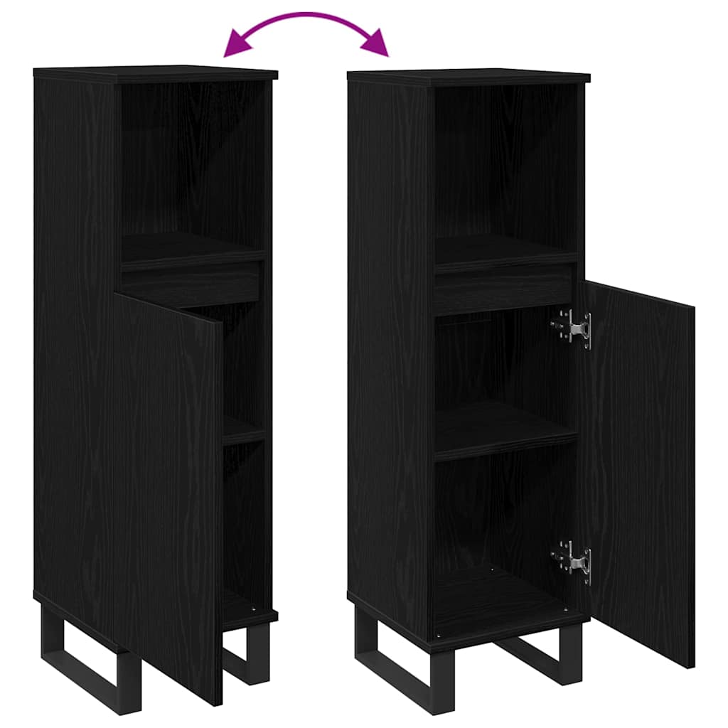 Bathroom Cabinet with Door Black Oak Effect 30 X 30 X 100 Cm