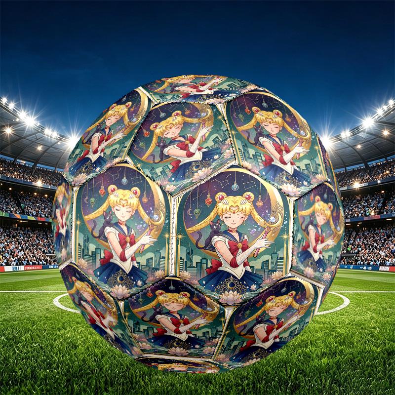 Sailor Moon Print Size 5 Soccer Ball, PU Wear Resistant Football for Match Training and Daily Practice, Birthday Gift for Soccer Fans