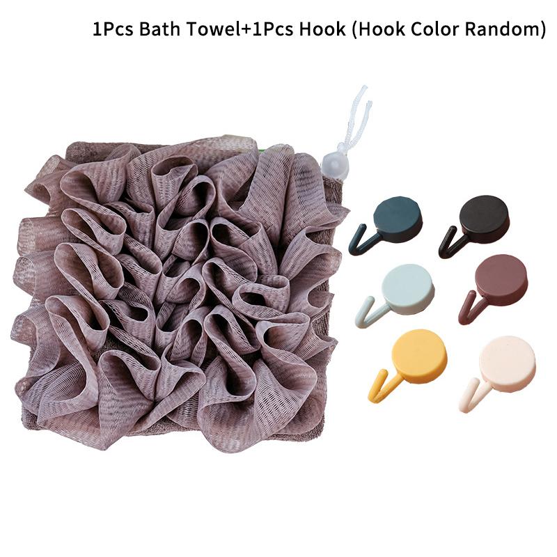 2-In-1 Bath Ball Towel Loofah With Drawstring Closure For Soap Soft Exfoliating Mesh Shower Sponge Skin Care Bathing Tool