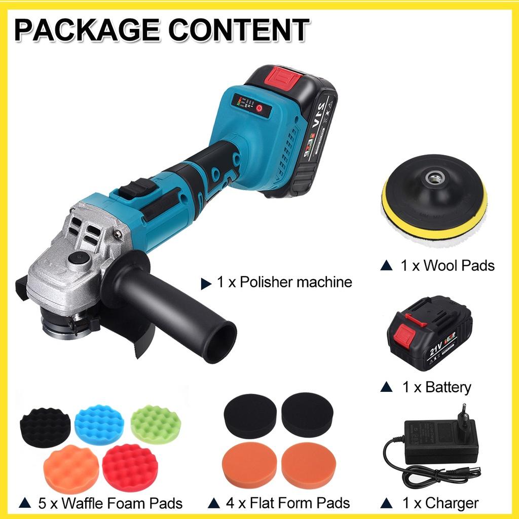 

800W 21V 125mm Brushless Cordless Angle Grinder 6-speed Cutting Power Tools with Wool Pad&Li Battery Polisher For Battery 1*Battery