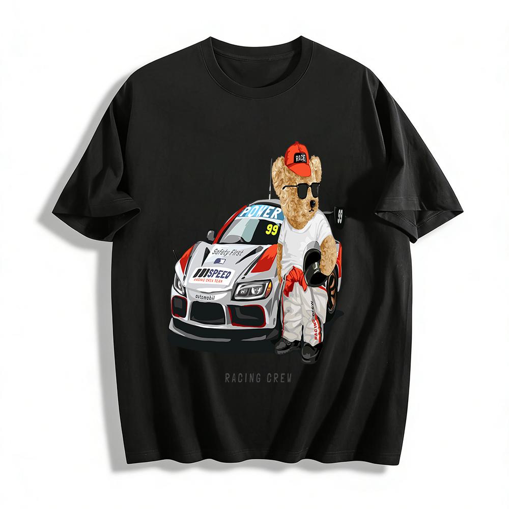 

Racing Bear Print Casual T-Shirt Unisex Street Style Top Pure cotton T-shirt XXS