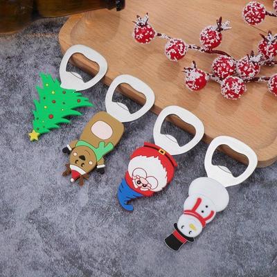 4er Weihnachts-Flaschenöffner-Set, Niedliches Cartoon-Design mit Weihnachtsmann, Baum, Schneemann - Essentielles Partygeschenk für Familienfeiern