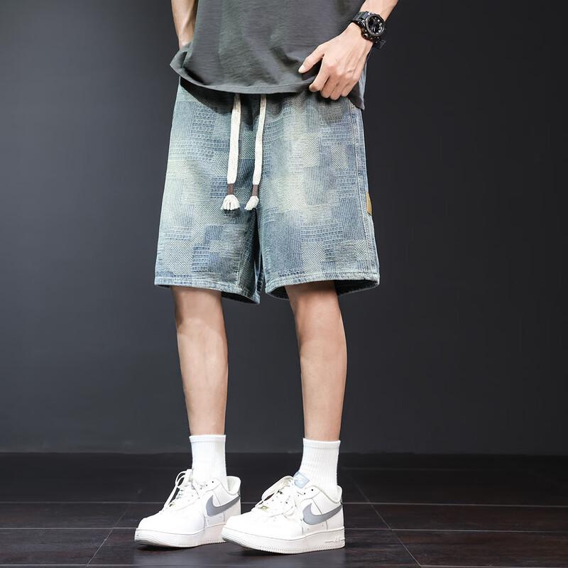 TonLion Men's Summer Textured Denim Shorts