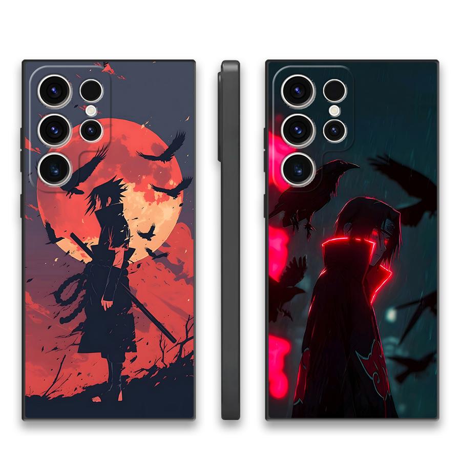 Black Soft Phone Cover Case for Samsung Galaxy S23 Ultra S24 Plus S25 Edge S21 FE S20 Handsome Red Uchiha Itachi