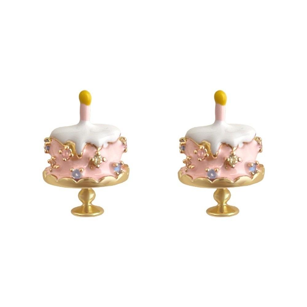 Enamel Birthday Cake Stud Earrings Childishness Zircon Mousse Cake Earrings Korean Style Y2K Ice Cream Ear Studs Gift