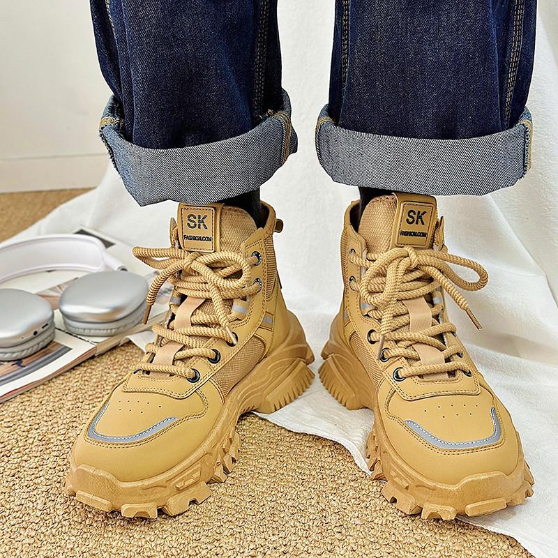 Hot Sale Fashion Platform Shoes for Men Breathable High-top Casual Shoes Men Non-slip Lace-up Work Boots Men Zapatos De Hombre