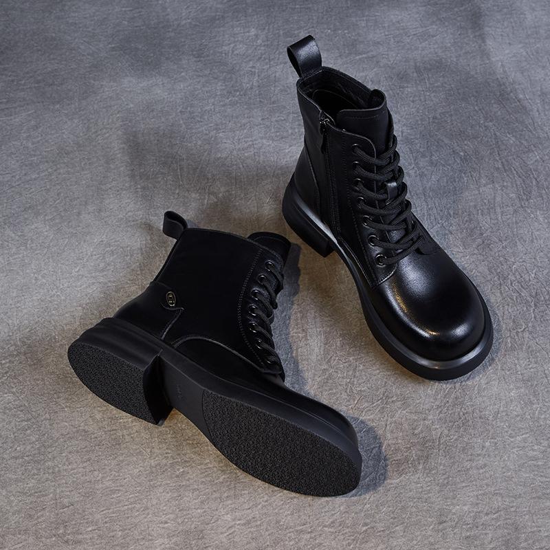 Women's Boots New Autumn and Winter Leather Martin Boots British Retro Short Boots