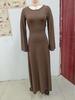 Women's Solid Color Stripe U-neck Long Sleeve Lace-up Dress
