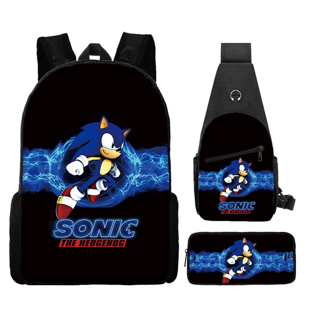 Backpack, Primary School Student Animation Schoolbag, Cartoon Backpack, Satchel, Pencil Bag, Three-Piece Set.