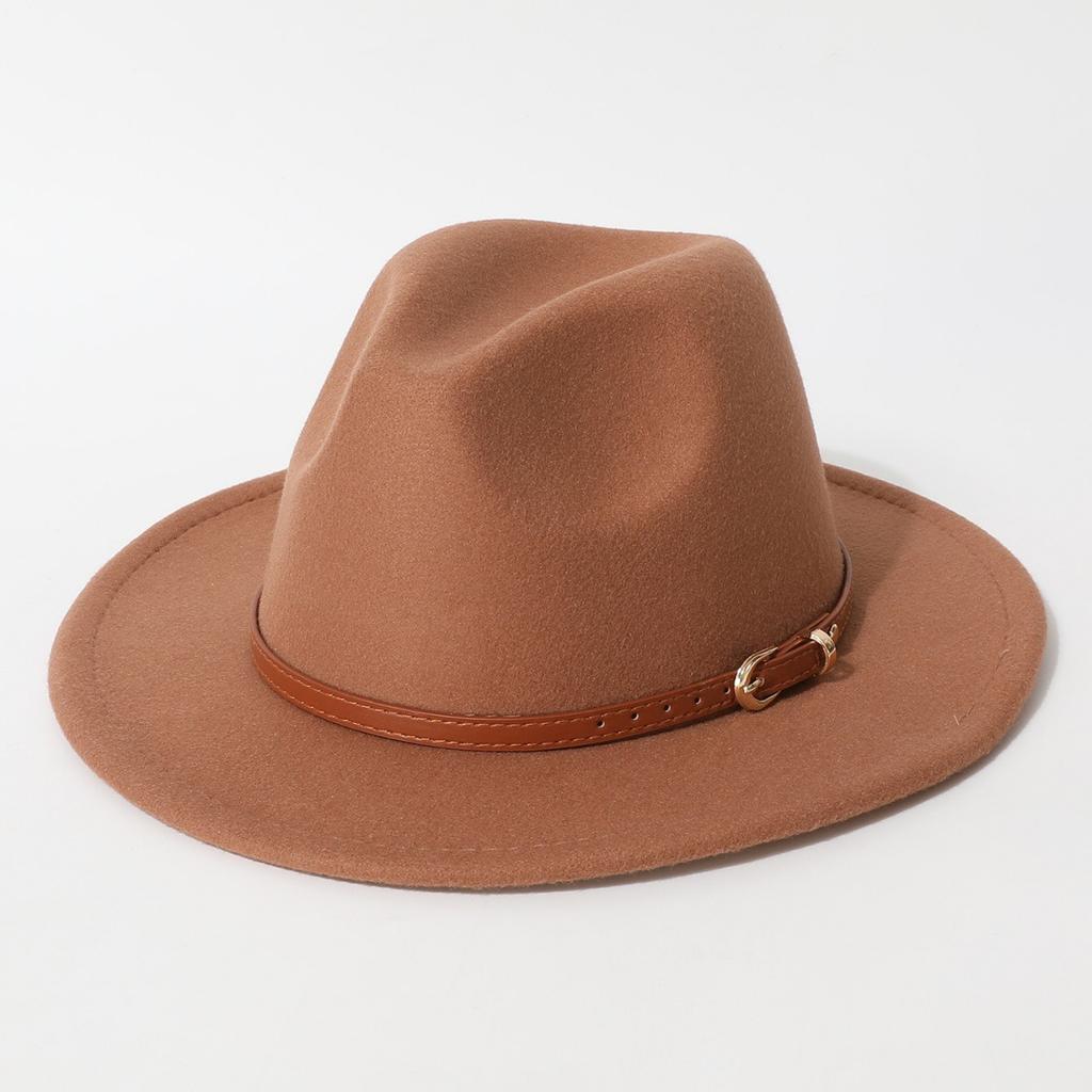 Simple Solid Color Fedora with Belt Buckle, European and American Felt Hat, Parent-child Casual Cowboy Hat, Classic Jazz Hat for Men and Women
