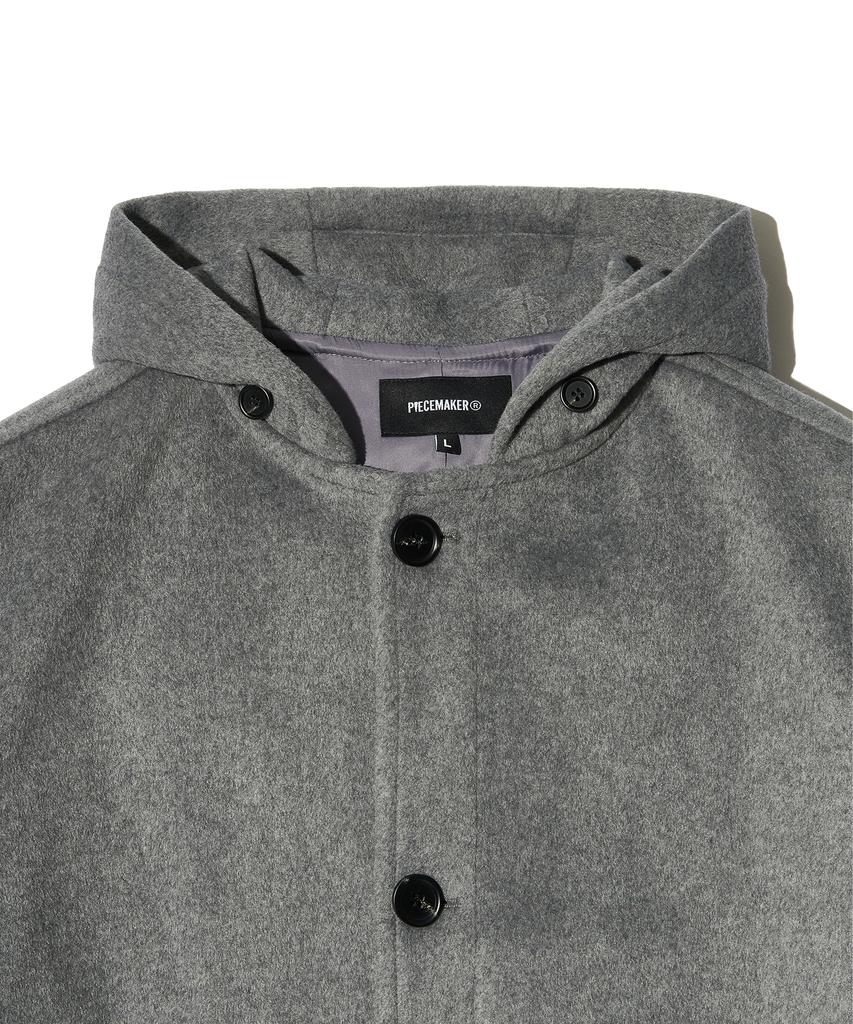 Peace Maker Hand Stitch Hoodie Maxi Wool Coat (Grey)