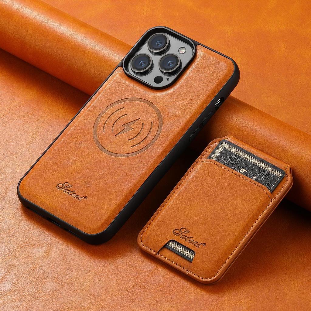iPhone 17 Pro MagSafe Leather Case with Wireless Charging & Magnetic Card Holder Stand
