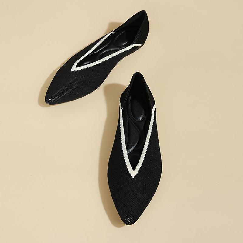 Mode Spitzballerinas Flache Leoparden Damen Strickschuhe Bequeme Freizeit Flache Schuhe Damen Slipper Schuhe Flacher Ausschnitt