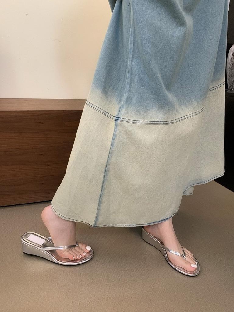 Red thick-soled flip-flops toe cool slippers children's new niche vacation beach half slippers