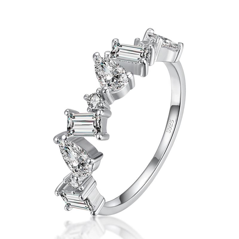 

Solid 925 Sterling Silver Sparkling Geometric Clear CZ Finger Rings for Women Luxury Wedding Band Silver Fine Jewelry 5