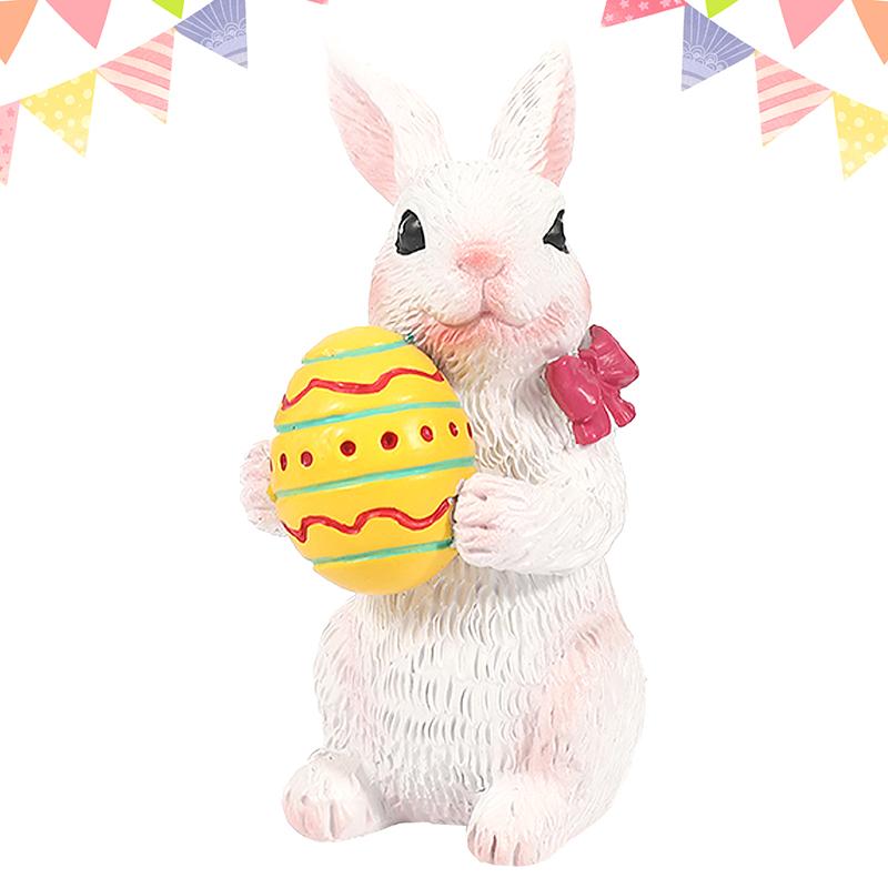 Easter Bunny Figurine Decor, Standing Spring Resin White Rabbit Statue Tabletop Ornament, Festival Present For Garden Home