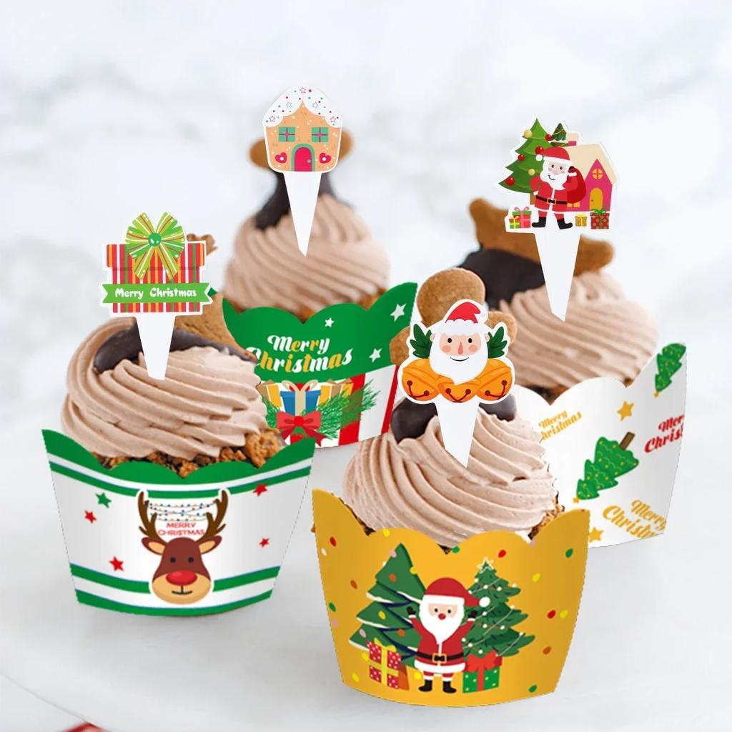 Christmas Cupcake Wrappers Merry Christmas Decorations For Home Xmas Ornaments Decor Navidad Kerst New Year Gift Decor 2025