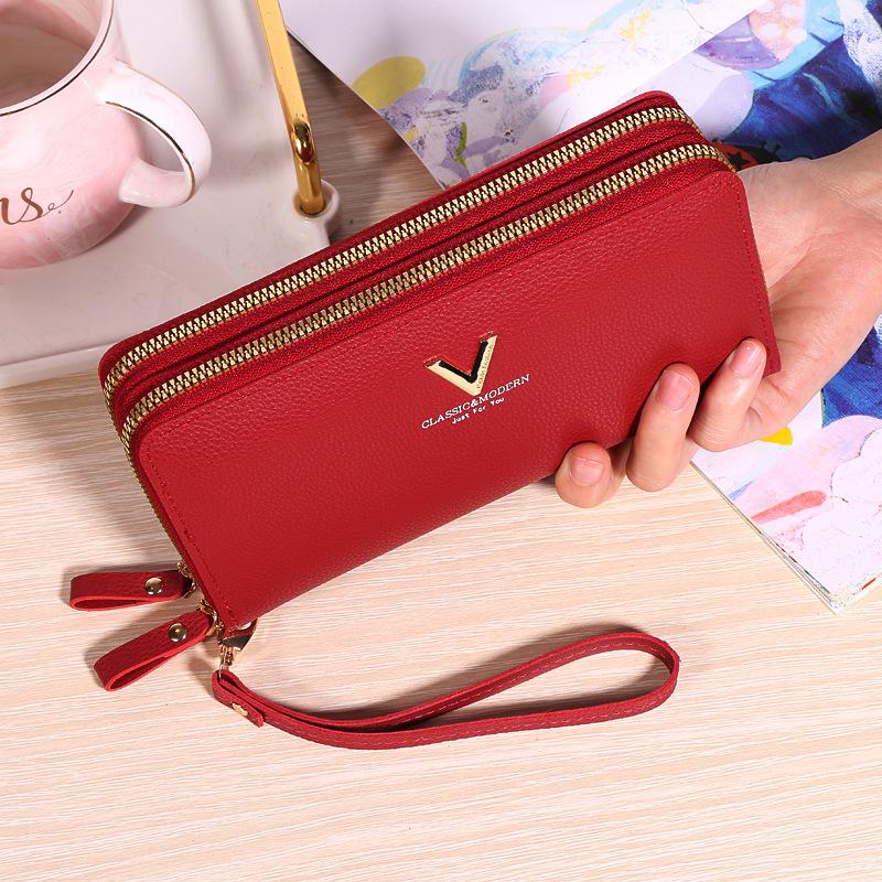 New Wallet Women's Double Zipper Long Clutch Bag Fashionable and Simple Lychee Pattern Large Capacity Double Wallet Mobile Phone Bag