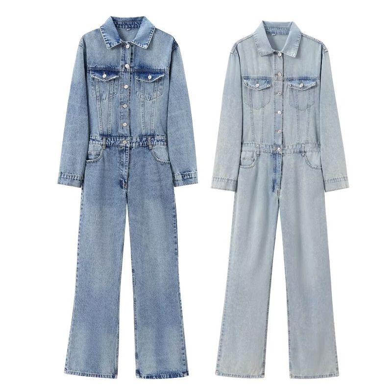 Kaslead New Arrival Women's Clothing Fashion Style Fashion Simple Straight Denim Jumpsuit 4365005