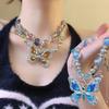 Luxury Temperament Butterfly Flowers Imitation Crystal Zinc Alloy Double-layer Necklace For Women Hot Girl Personality Jewelry G
