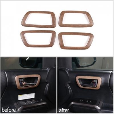 Wood Grain ABS Interior Door Handle Bowl Cover Trim For Toyota Tacoma 16-23