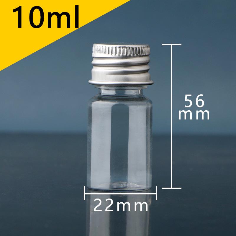 Transparente PET-Flasche mit Aluminiumkappe zur Flüssigkeitsabgabe, 10-100 ml, mit versiegeltem Deckel für Lotionen