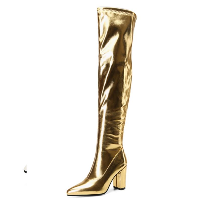 Luxury Over the Knee High Boots Women Sexy High Heel Party Dance Winter Shoes Ladies Silver Gold Thigh High Boot Big Size 45