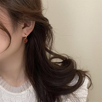 Simple Wine Red Love Heart Drop Dangle Earrings For Women Peach Hoop
