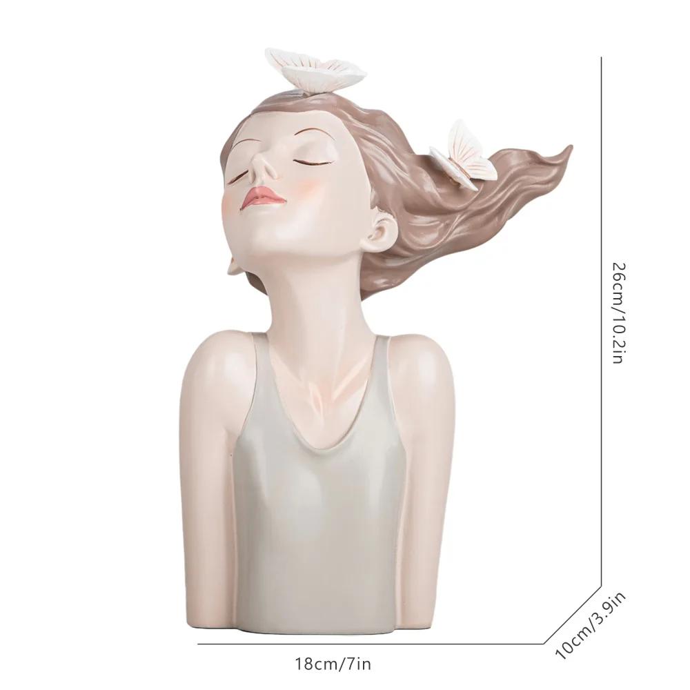 26cm Resin Decorative Girl Statue with Butterflies, Elegant Home Decor for Modern Interiors, Modern Stylish Lady Bust Statues