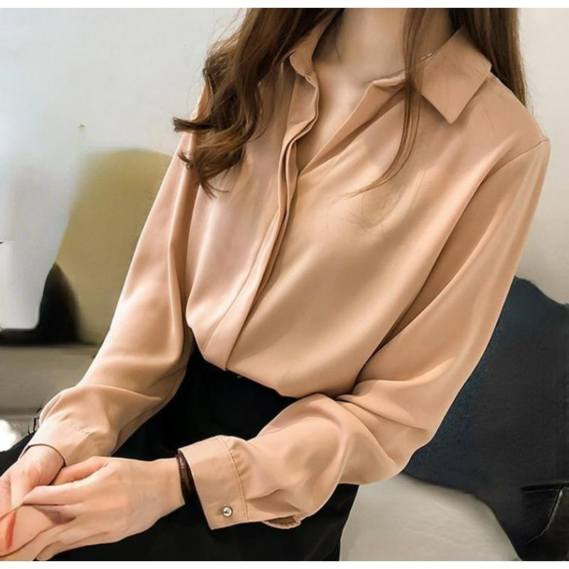 Chiffon Shirt Women's Spring and Autumn Loose Large Size Scheming Blouse Long-sleeved Professional Wear OL Shirt
