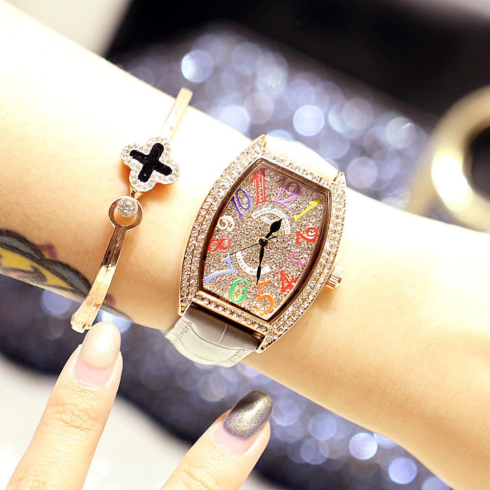 Same Fashion Retro Women'S Watch, Wine Barrel Type Diamond-Encrusted Digital Belt Waterproof Watch