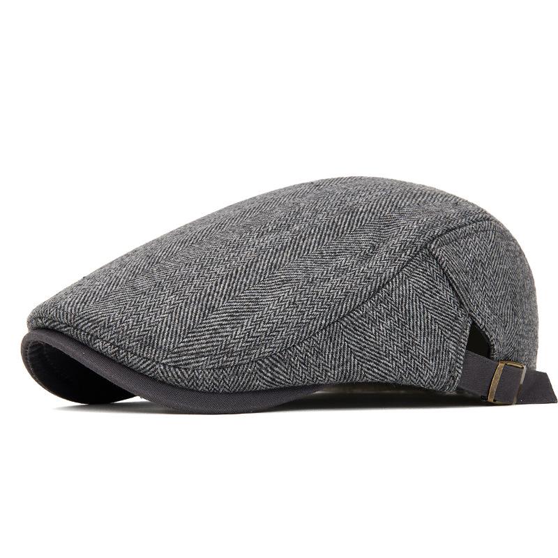 Men's Warm Fleece-Lined Striped Duckbill Beret - British Style Autumn/Winter Newsboy Cap