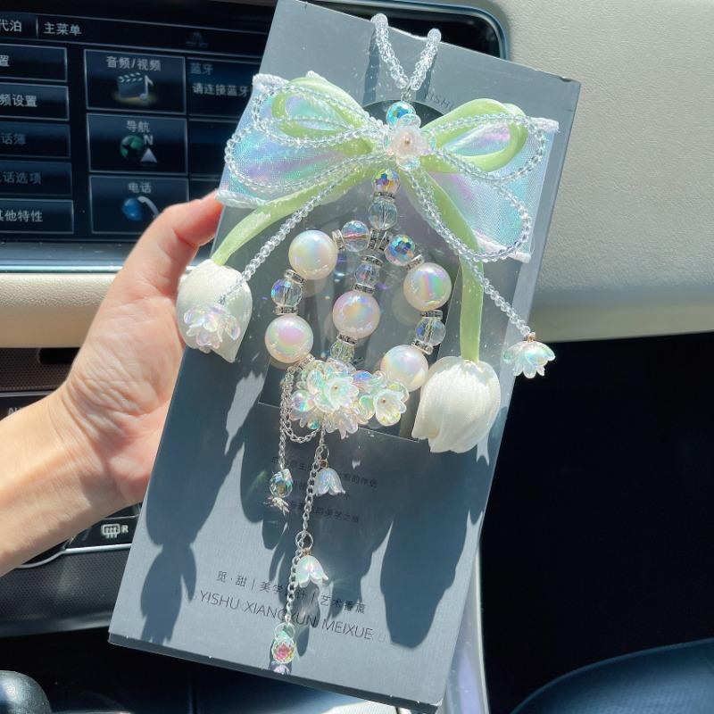 Tulip Bowknot Crystal Lily Of The Valley Pendant Car Interior Hanging Decoration