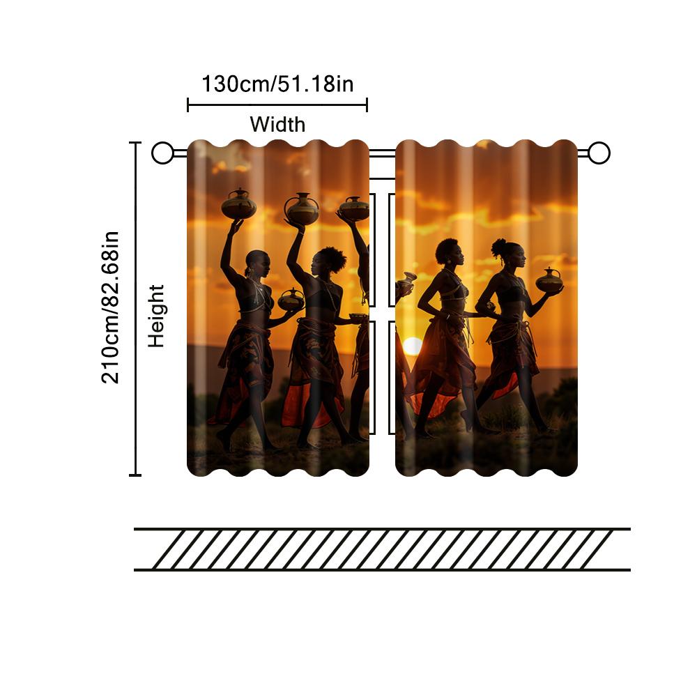 2 Pcs, Filtering Curtains (excluding Rods, Non-movable, Without Batteries) African Tribal Woman for Use In Bedrooms and Living