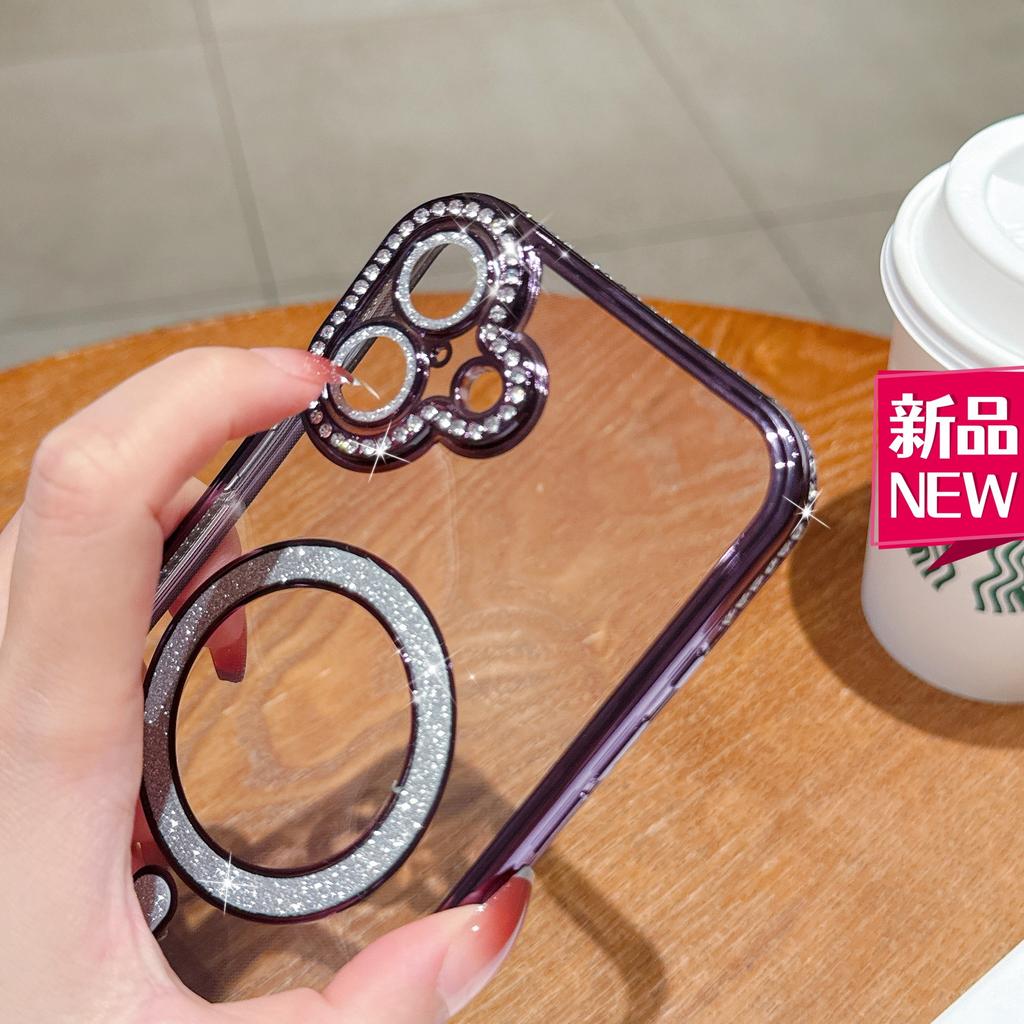 Electroplated side drill magnetic mobile phone case, suitable for Apple 16Promax soft case 17PRO/16 protective case lens membrane case