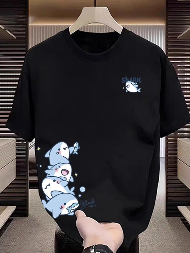 Creative Shark Printed Tshirt Unisexs 2026 Summer 100 Cotton Loose Breathable Top Outdoor Fashion Unisexs Wear