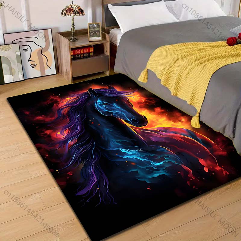 

1PC Vibrant black horse with fire Print Carpet Rug for Living Room Bedroom Sofa Doormat Home Decor Non-slip Floor Mat 40x60cm