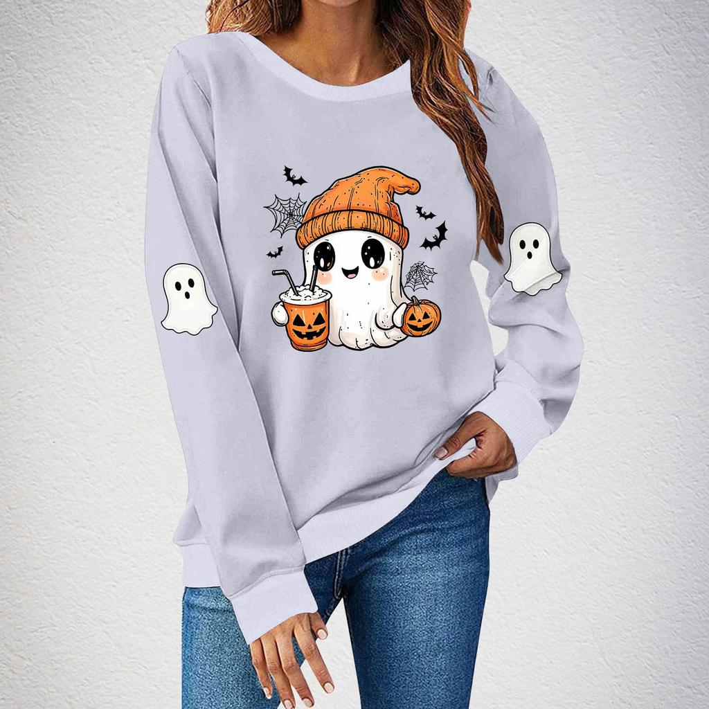 Women's fashionable and casual Halloween print pullover hoodie