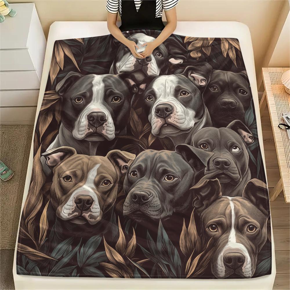 Pitbull and Leaves,pattern Flannel Blanket, High Quality Comfortable for All Seasons, Home Decor, Warmth and Comfort, Perfect for Gifts.