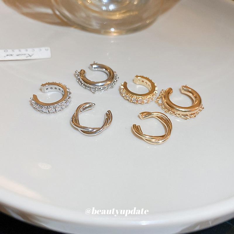 Rhinestone Zircon Ear Cuff Trio: No-Pierce, High-End Cartilage Clips for Women, Cold Temperament Style.