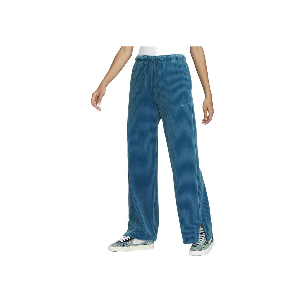 Nike Solid Color Loose Fit Corduroy Wide Leg Split Straight Casual Pants Women bottoms Blue DQ5922-457