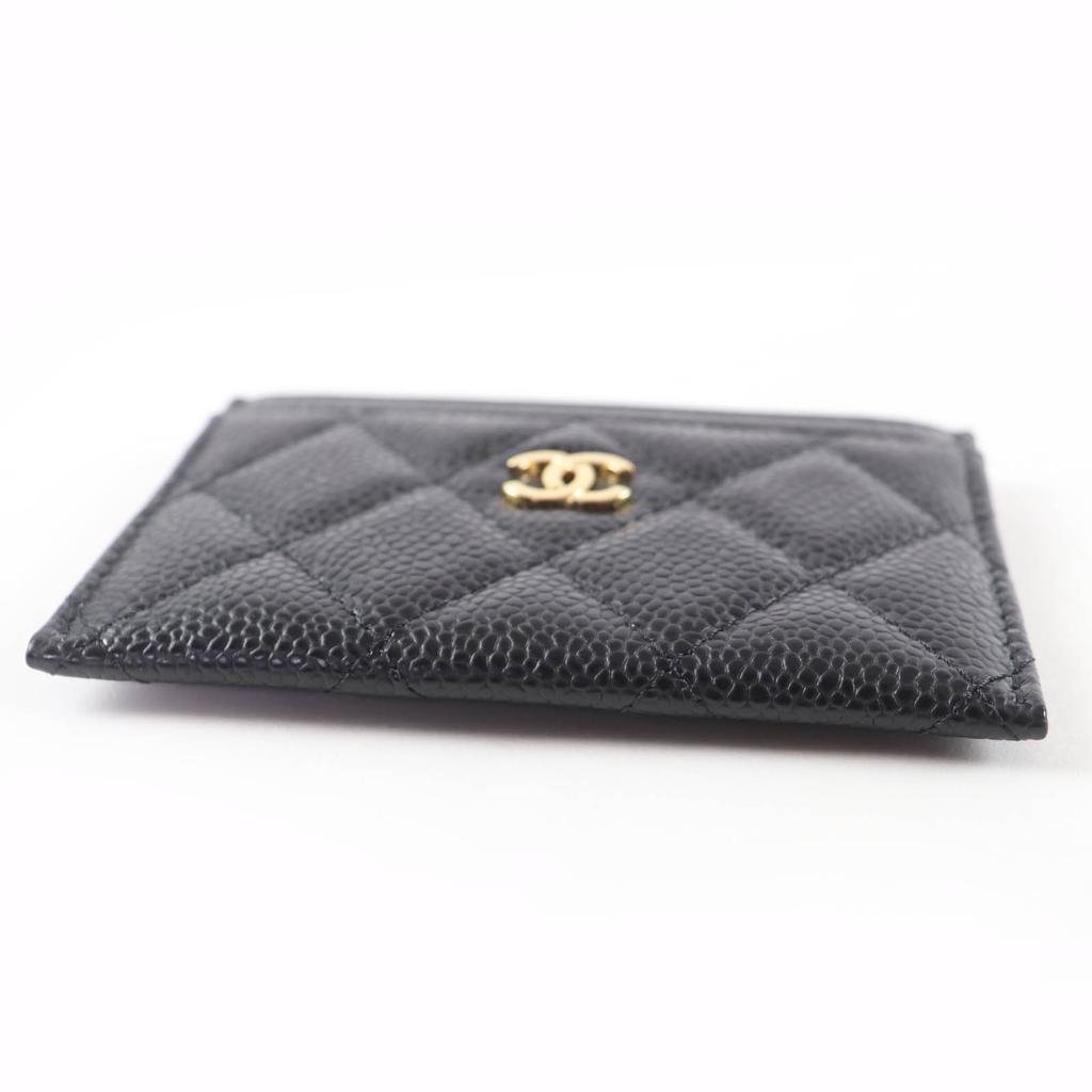 Excellent CHANEL Pass case COCO Mark Matelasse Card Case black Caviar skin Women Used