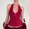 Deep V Neck Sleeveless Crop Top Tie Up Waist Strap Women Camisole Halter Vest Top  Female