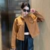 Womens Short Faux Suede Jacket Loose Fit Cropped Bomber Style Casual Chic Coat