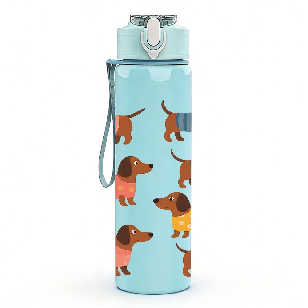 1PC Many Different Dog Breeds Pattern 750ml Color Plastic Sports Water Bottle Leakproof Flip Straw Lid Suitable for Sports Office Home Use
