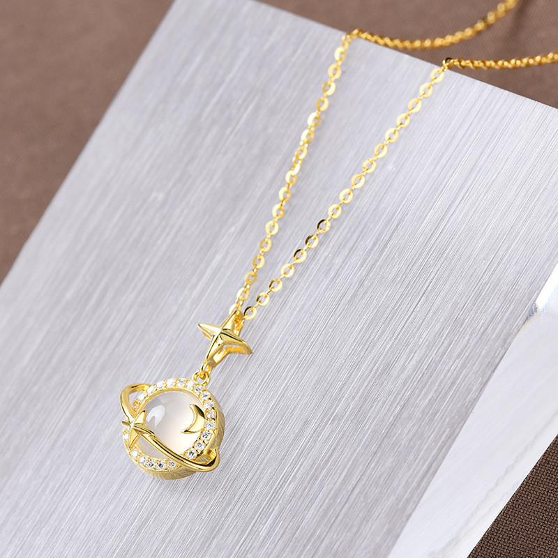 Stunning Minimalist Titanium Steel Cat Eye Stone Necklace For Women With Elegant Design