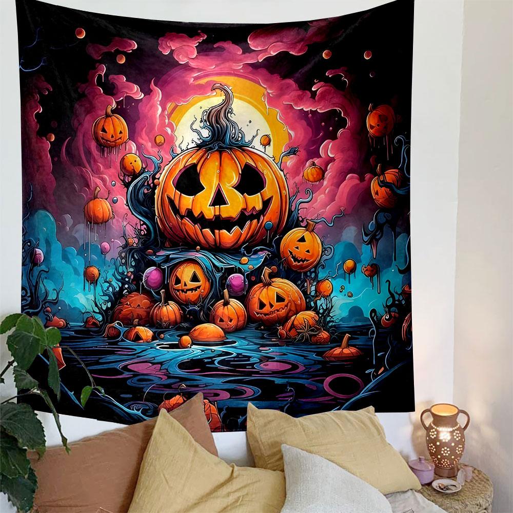 "Halloween Pumpkin Lantern Design" Patterned Tapestry Decorative Wall Hanging, Home Bedroom Living Room Decor
