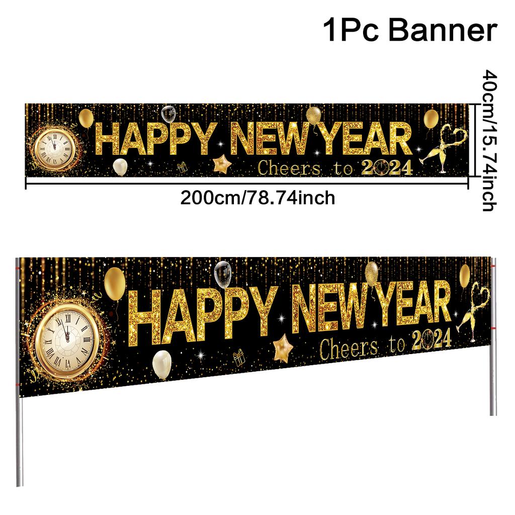 2024 New Year Party Backdrop Firework Clock Bokeh Champagne Photocall Celebrate Banner Boy Girl Adult Backgrounds Decoration